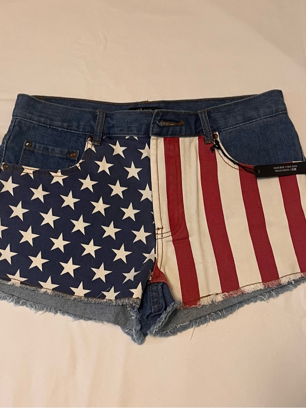 NWT Forever 21 size 28 Stars and Stripes Patchwork Denim shorts